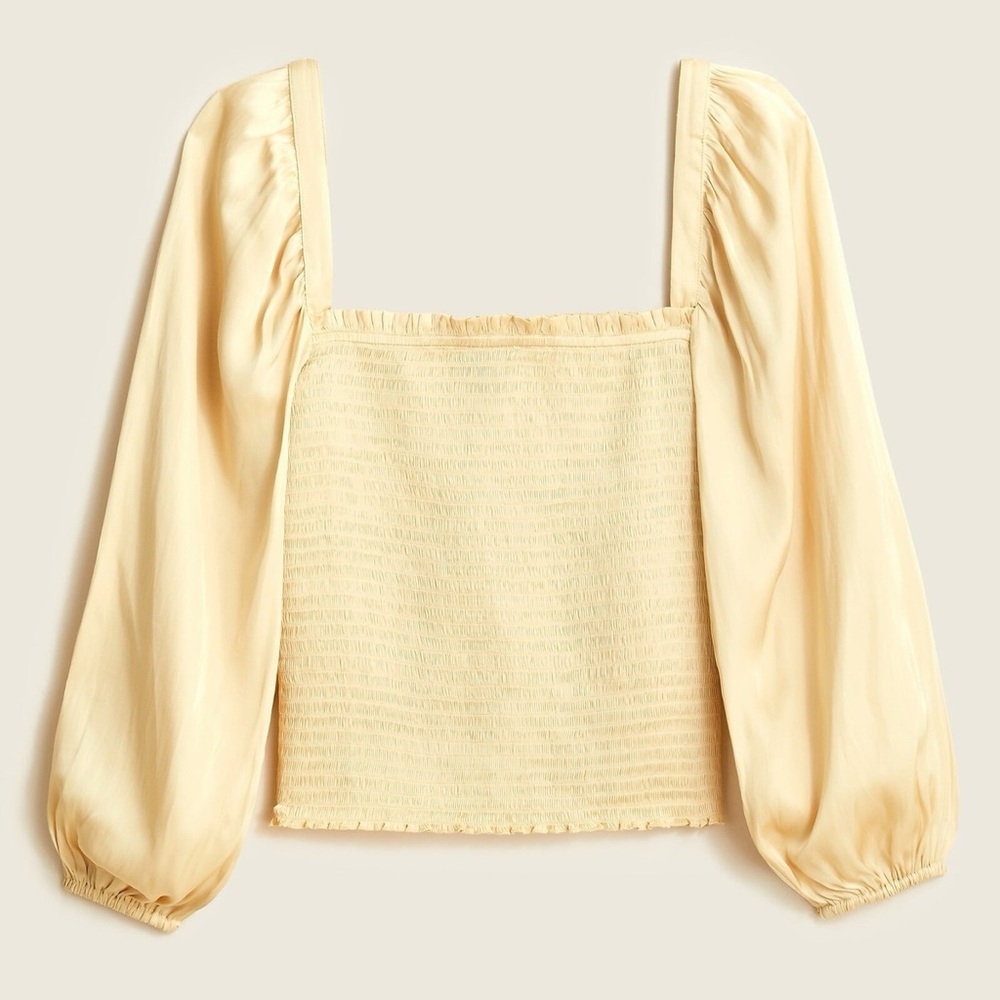 J. Crew Square-neck Smocked Featherweight Satin Blouse Size Medium